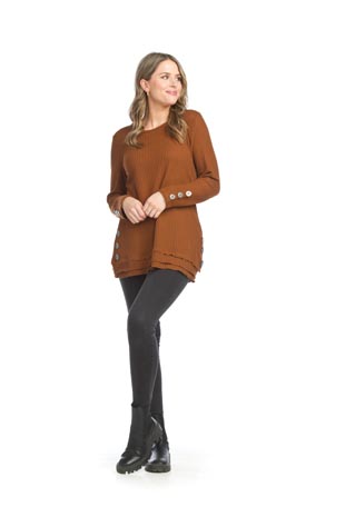 ST-06243 - Waffle Top with Button Detail - Colors:  Grey, Navy, Mustard, Taupe,Rust - Available Sizes:XS-XXL - Catalog Page:4 